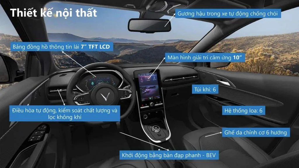 chi tiết thông số kĩ thuật nội thất xe điện vinfast vf e34