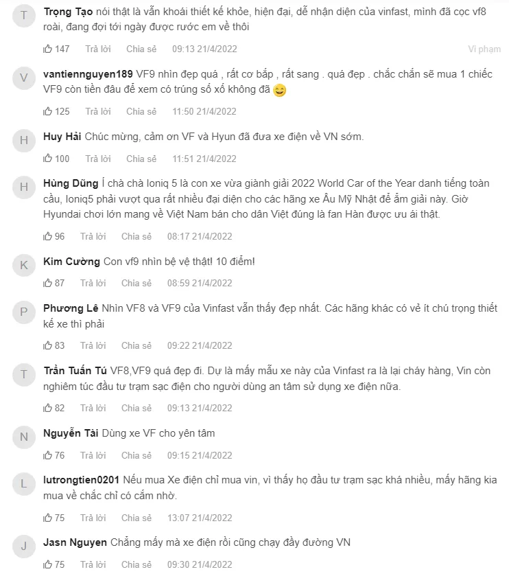 Đánh giá của khách hàng về xe điện vinfast vf9