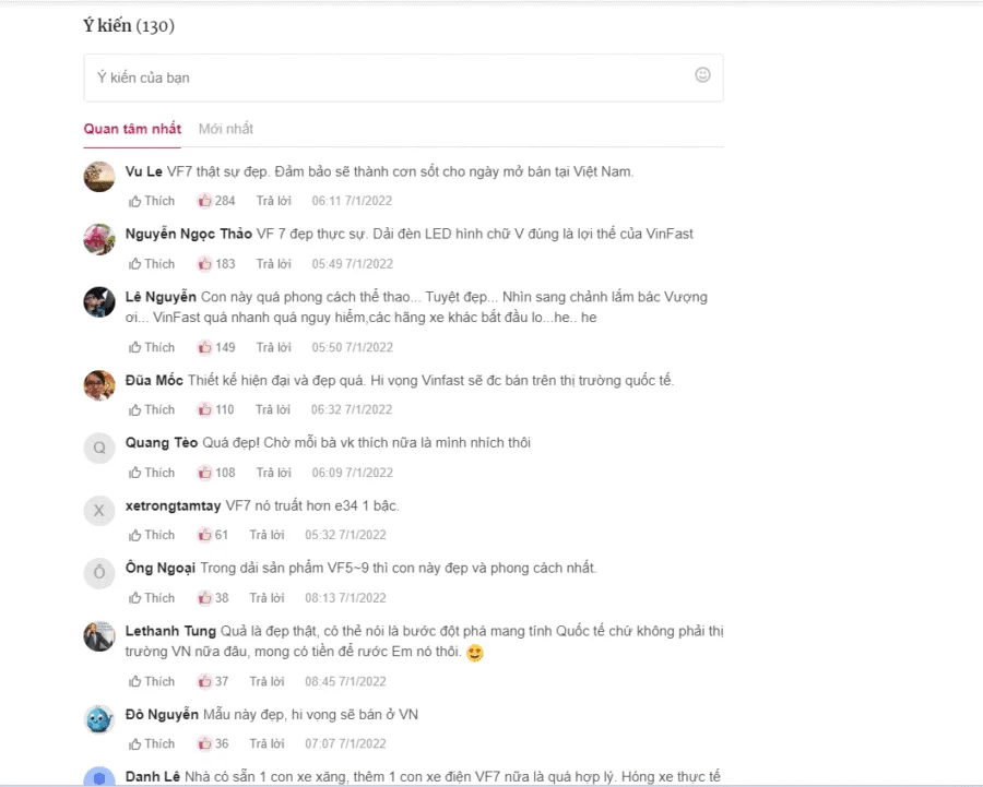 đánh giá của khách hàng về xe vinfast vf7