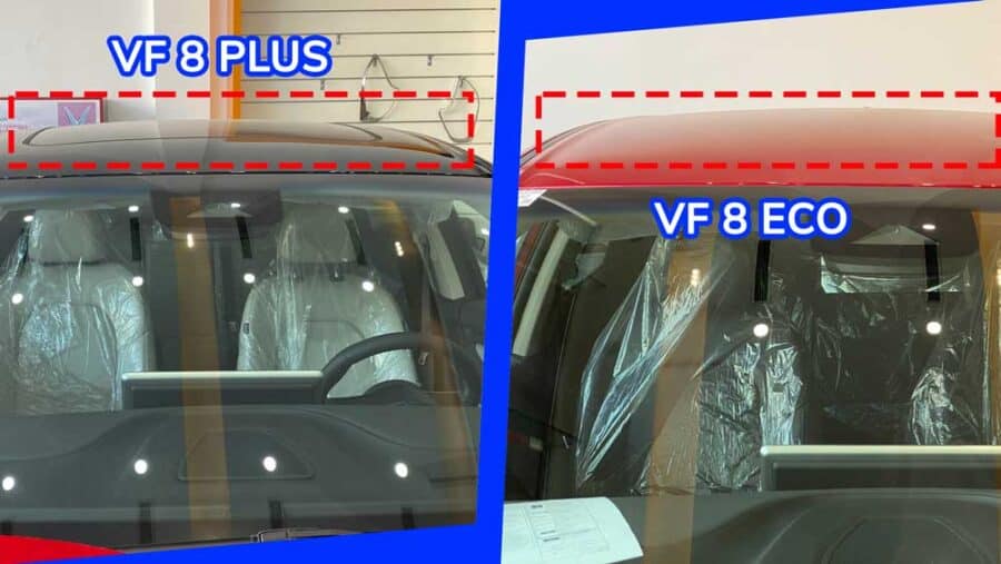 so sánh xe vinfast vf8 eco và plus về cửa sổ trời của xe