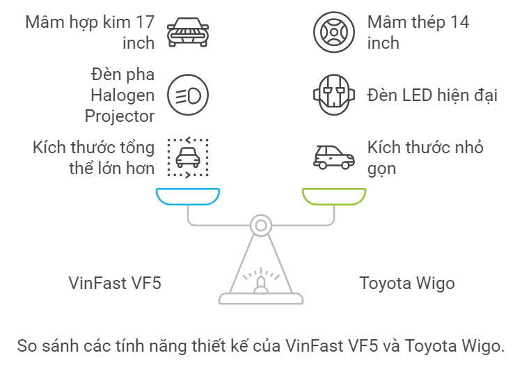 so sánh các tính năng thiết kế của vinfast vf5 và toyota wigi